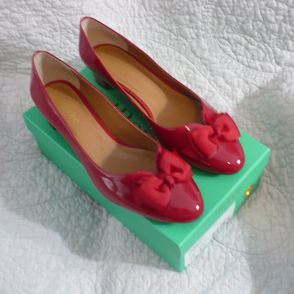 NEW IN BOX- J. Renee Red Patent Shoes with Bow- 1" Heels Size 13W